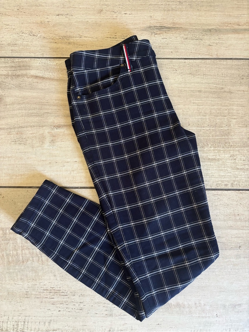 Tommy Hilfiger Navy and White Windowpane Plaid Pants